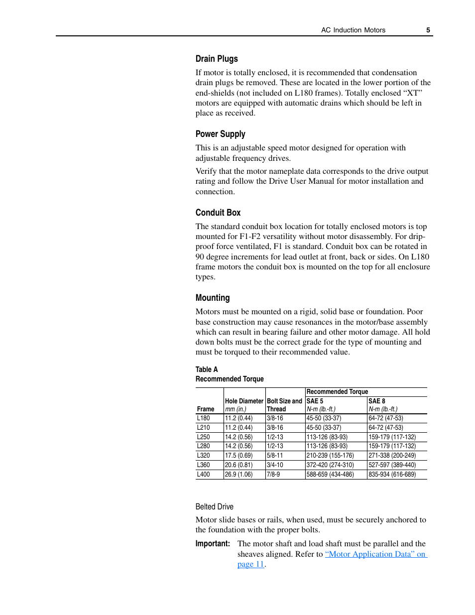 Drain plugs, Power supply, Conduit box | Mounting | Rockwell Automation 1329L AC Induction Motors User Manual User Manual | Page 5 / 24