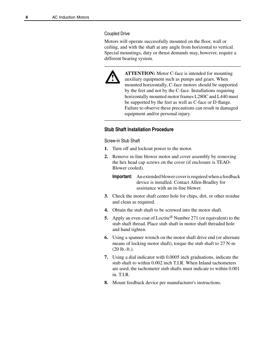 Stub shaft installation procedure | Rockwell Automation 1329L AC Induction Motors User Manual User Manual | Page 6 / 24