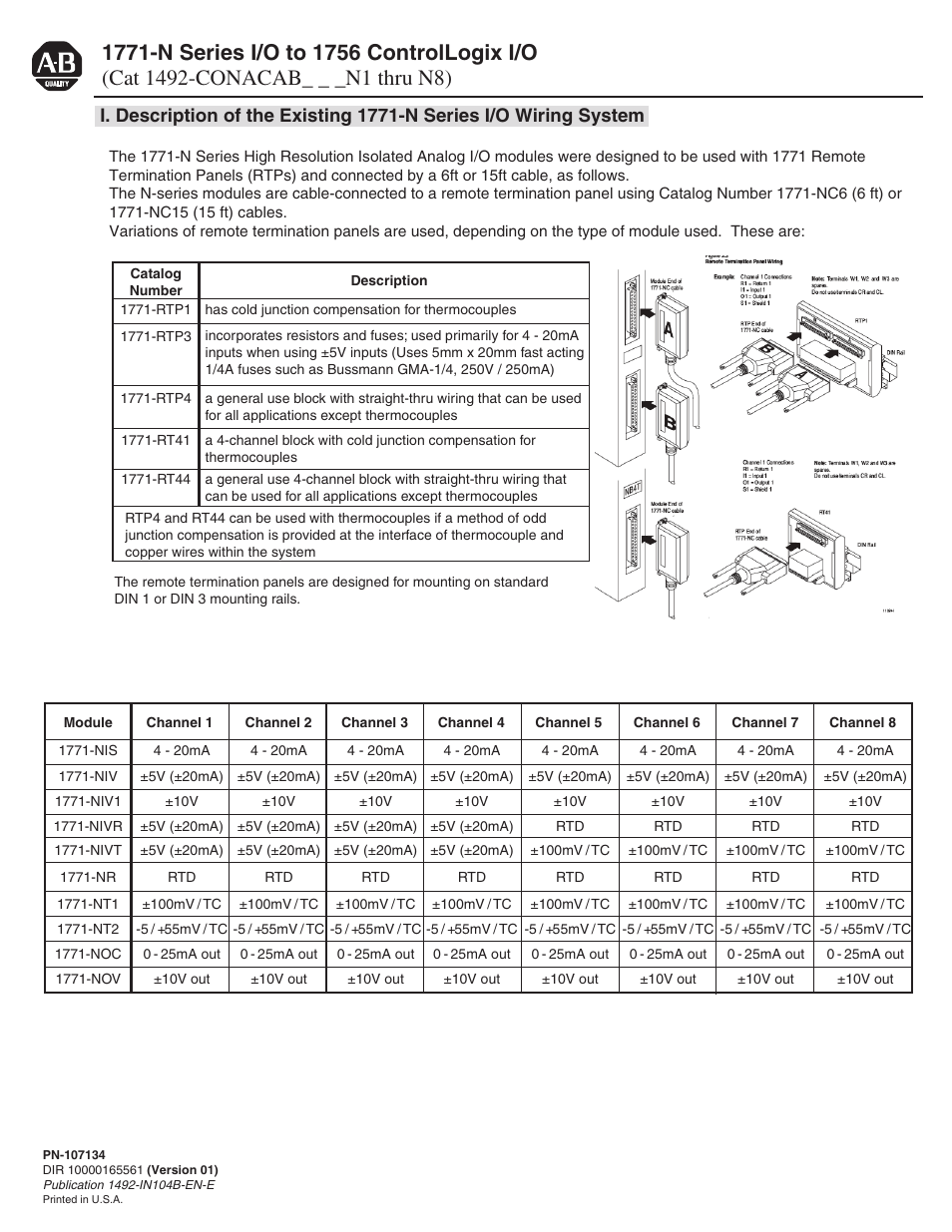 Rockwell Automation 1492- 1771-N Series I/O to 1756 ControlLogix I/O User Manual | 20 pages