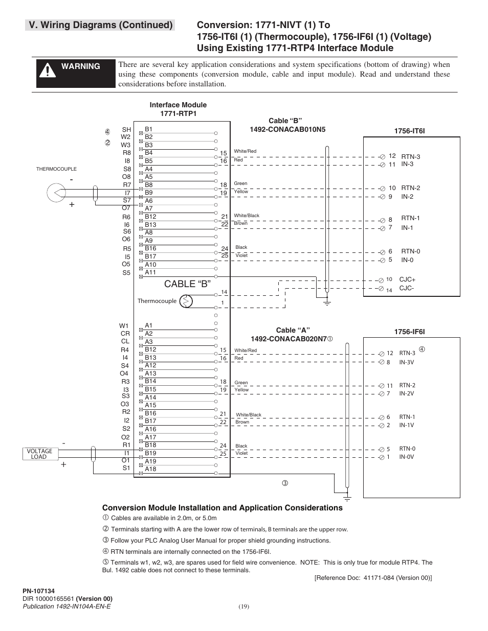 V. wiring diagrams (continued), Cable “b | Rockwell Automation 1492- 1771-N Series I/O to 1756 ControlLogix I/O User Manual | Page 19 / 20