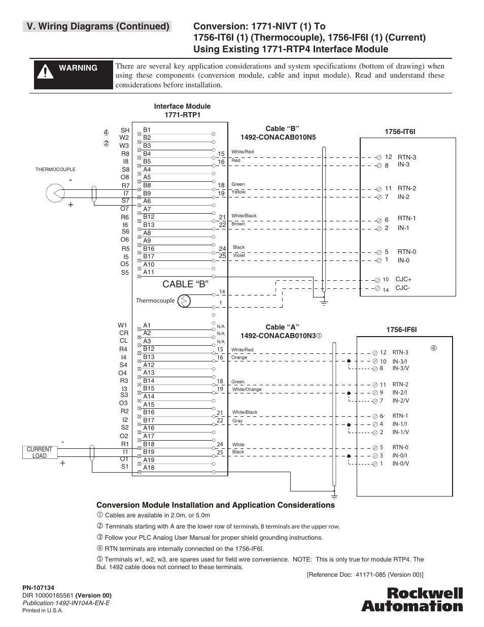 V. wiring diagrams (continued), Cable “b | Rockwell Automation 1492- 1771-N Series I/O to 1756 ControlLogix I/O User Manual | Page 20 / 20