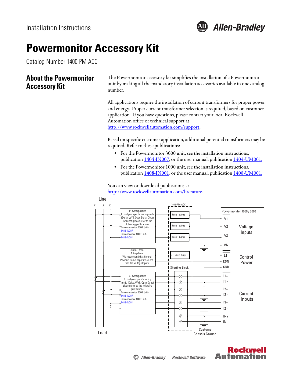 Rockwell Automation 1400-PM-ACC Powermonitor Accessory Kit User Manual | 2 pages