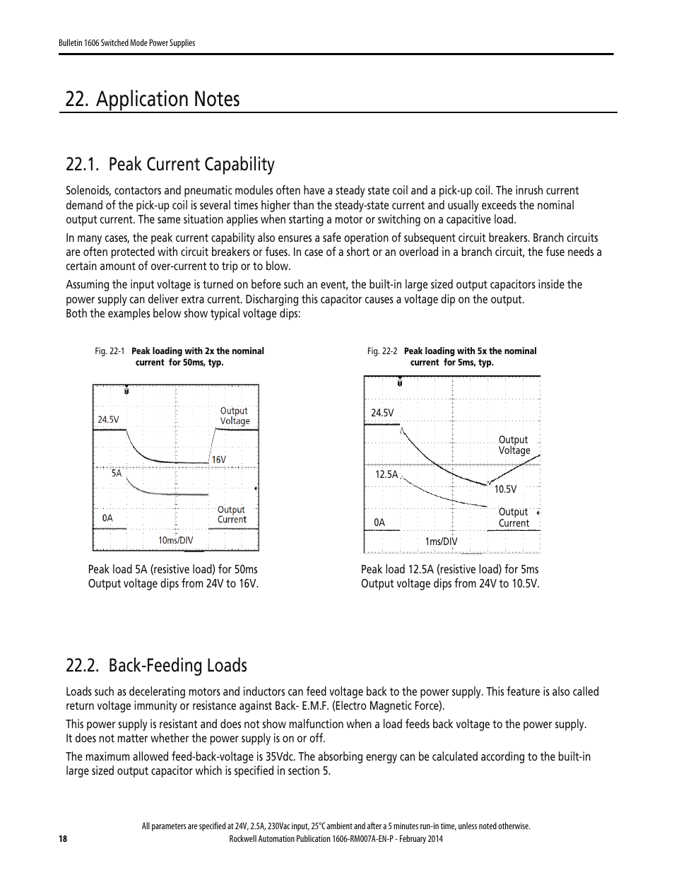 Peak current capability, Back-feeding loads | Rockwell Automation 1606-XLP60EQ Power Supply Reference Manual User Manual | Page 18 / 24