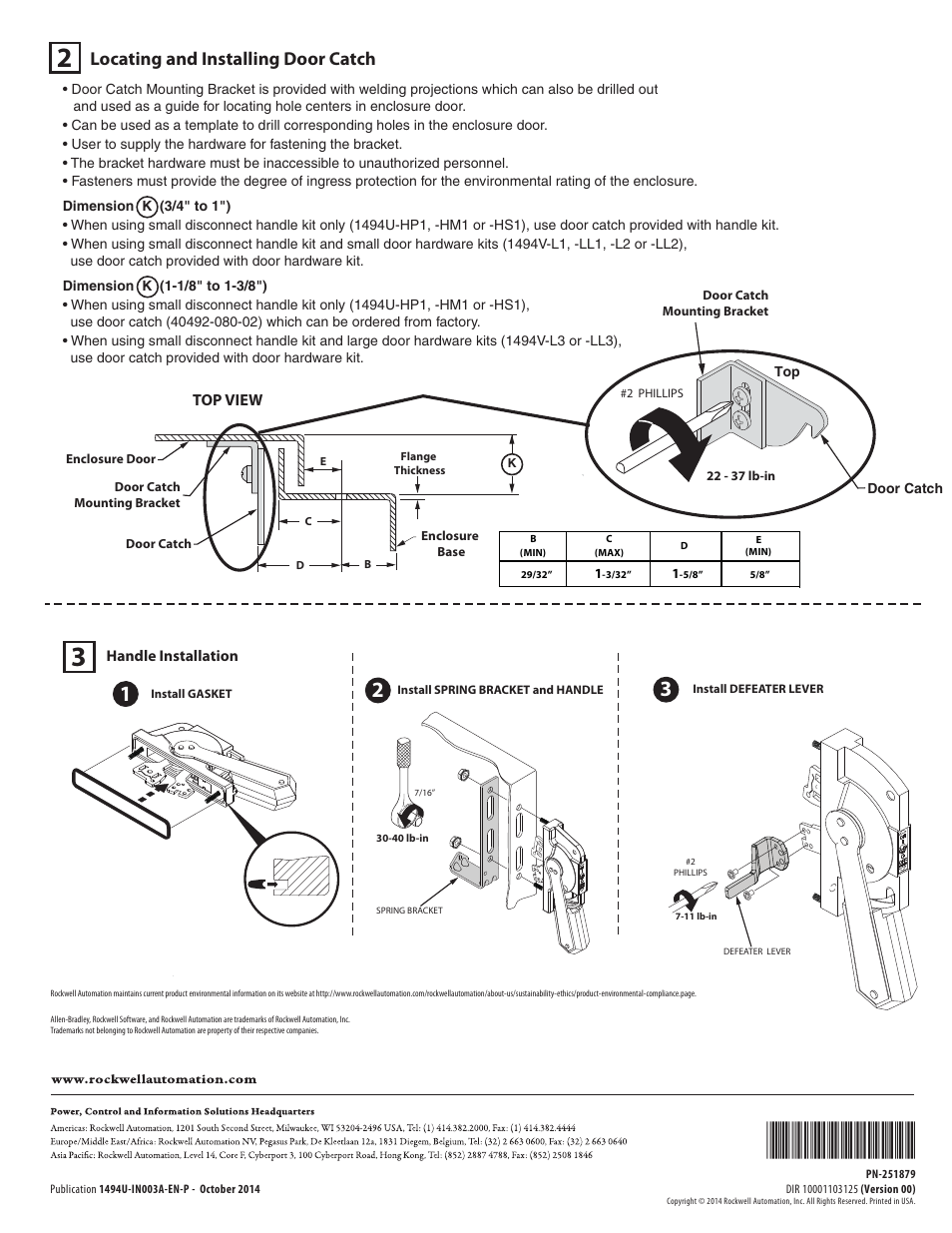 Locating and installing door catch | Rockwell Automation 1494U-HM1_HP1_HS1 Disconnect Handle for Disconnect Switches and Circuit Breakers User Manual | Page 2 / 2
