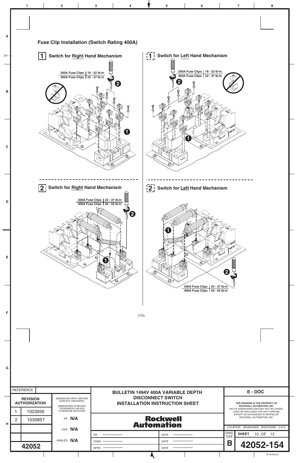 Rockwell Automation 1494V-DS400_DSX400-Series D Variable Depth Disconnect Switch User Manual | Page 10 / 12