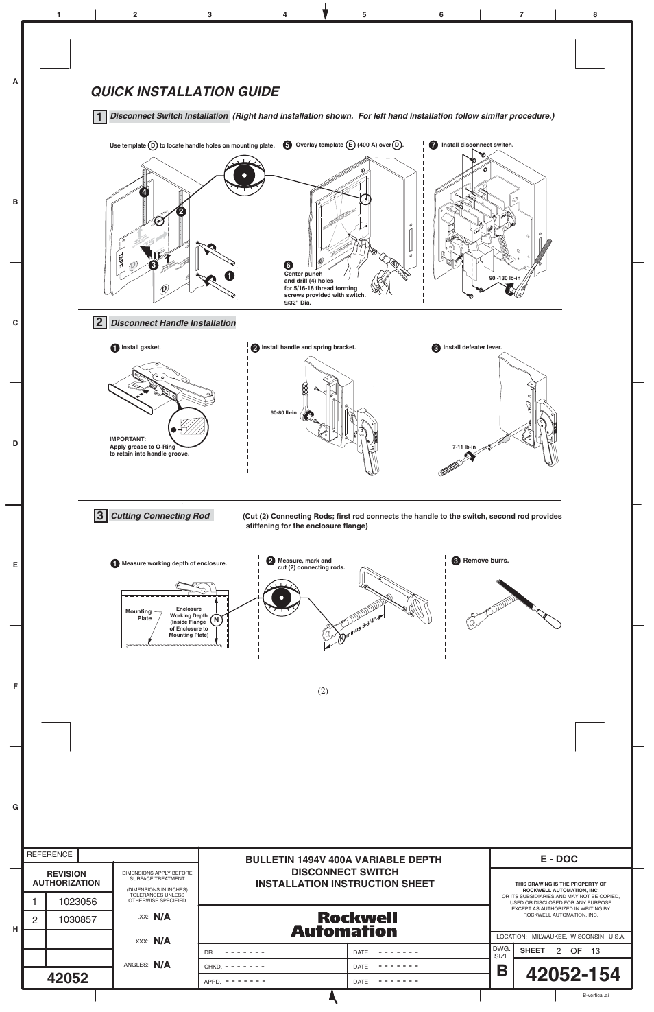 Quick installation guide, E - doc | Rockwell Automation 1494V-DS400_DSX400-Series D Variable Depth Disconnect Switch User Manual | Page 2 / 12