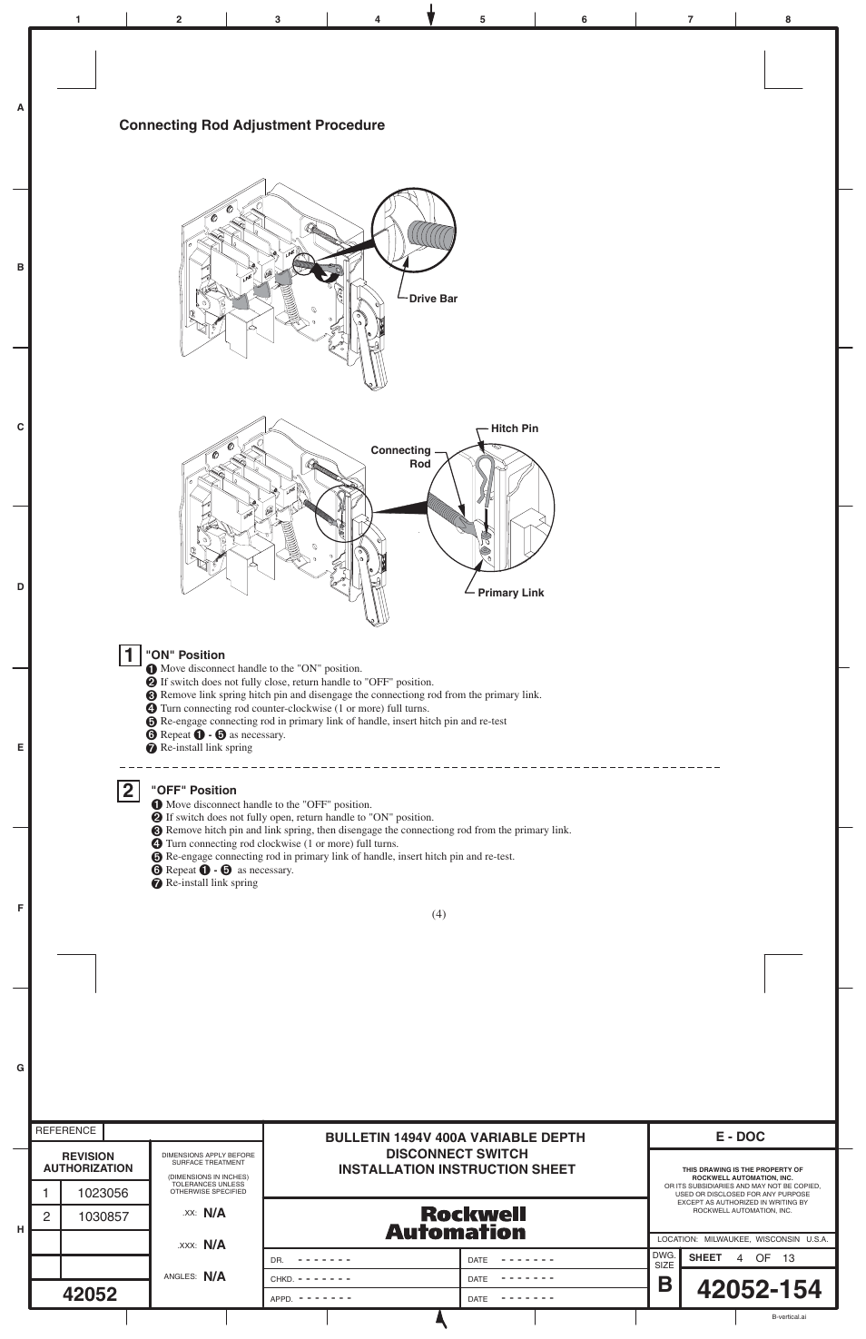 Rockwell Automation 1494V-DS400_DSX400-Series D Variable Depth Disconnect Switch User Manual | Page 4 / 12