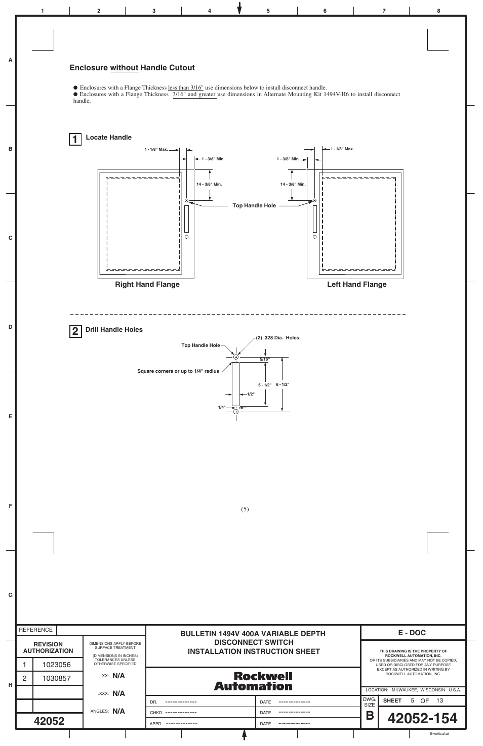 Enclosure without handle cutout | Rockwell Automation 1494V-DS400_DSX400-Series D Variable Depth Disconnect Switch User Manual | Page 5 / 12