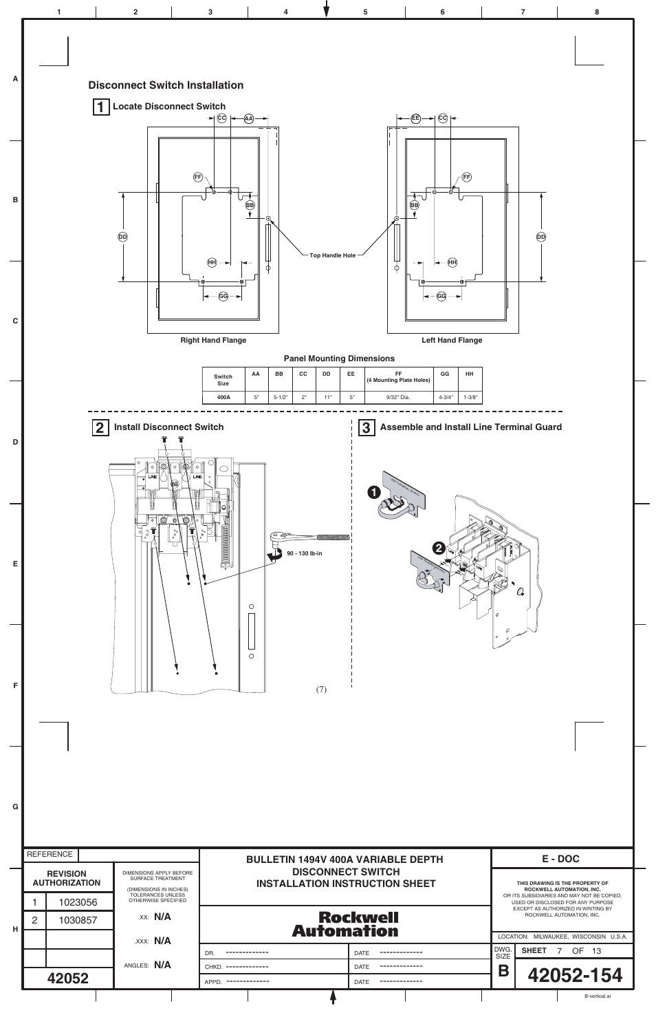 Disconnect switch installation, E - doc | Rockwell Automation 1494V-DS400_DSX400-Series D Variable Depth Disconnect Switch User Manual | Page 7 / 12