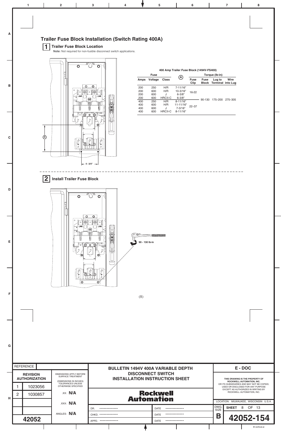 Rockwell Automation 1494V-DS400_DSX400-Series D Variable Depth Disconnect Switch User Manual | Page 8 / 12