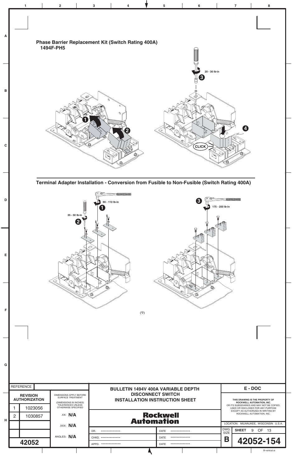 Rockwell Automation 1494V-DS400_DSX400-Series D Variable Depth Disconnect Switch User Manual | Page 9 / 12