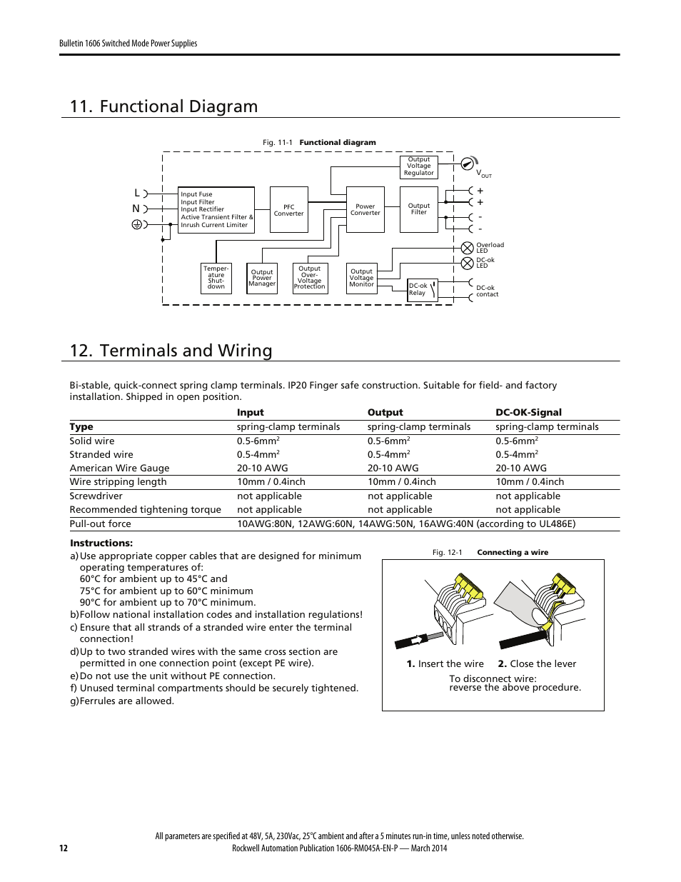 Functional diagram, Terminals and wiring | Rockwell Automation 1606-XLS240F, -XLS240F-D Power Supply Reference Manual User Manual | Page 12 / 28