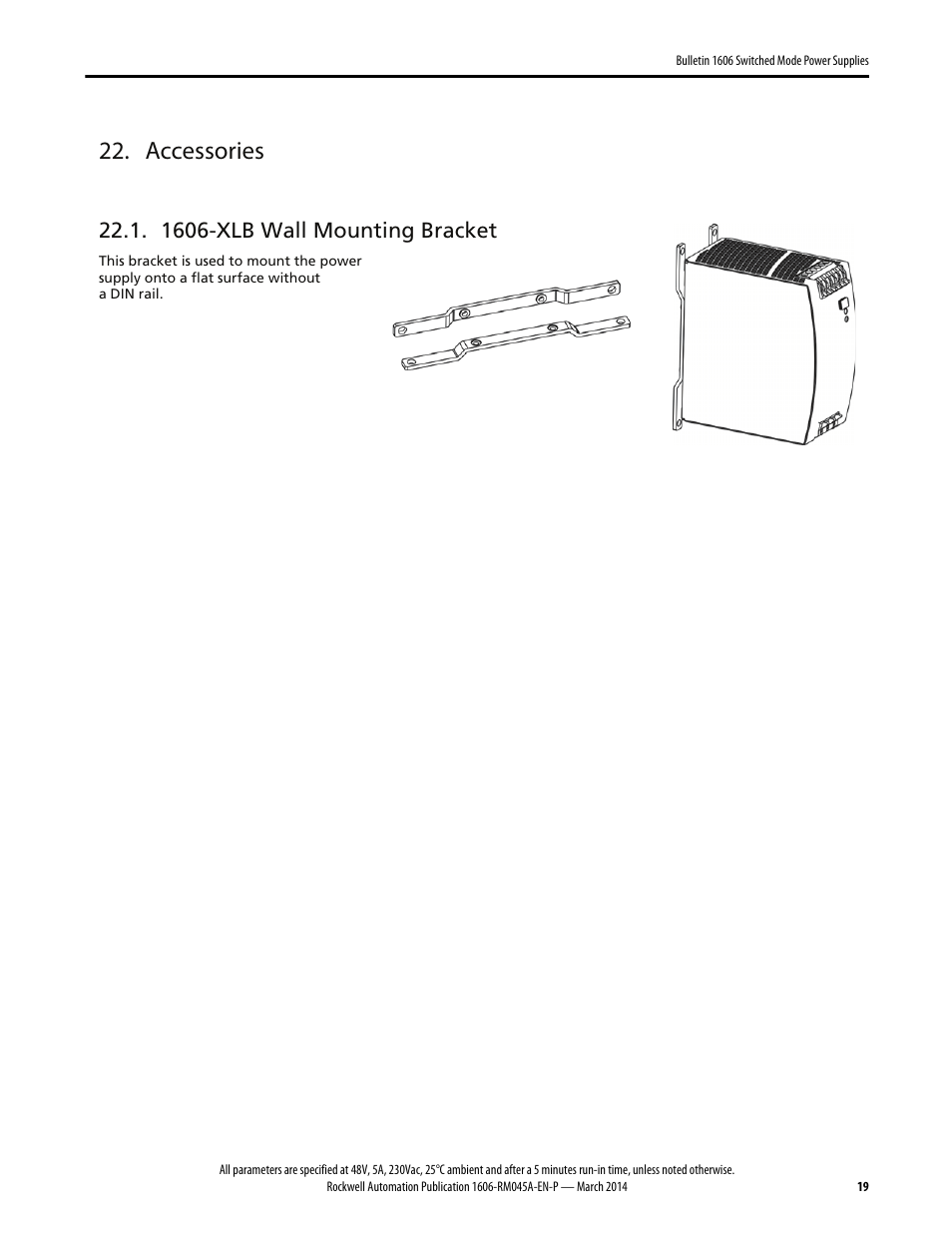 Accessories, 1606-xlb wall mounting bracket | Rockwell Automation 1606-XLS240F, -XLS240F-D Power Supply Reference Manual User Manual | Page 19 / 28