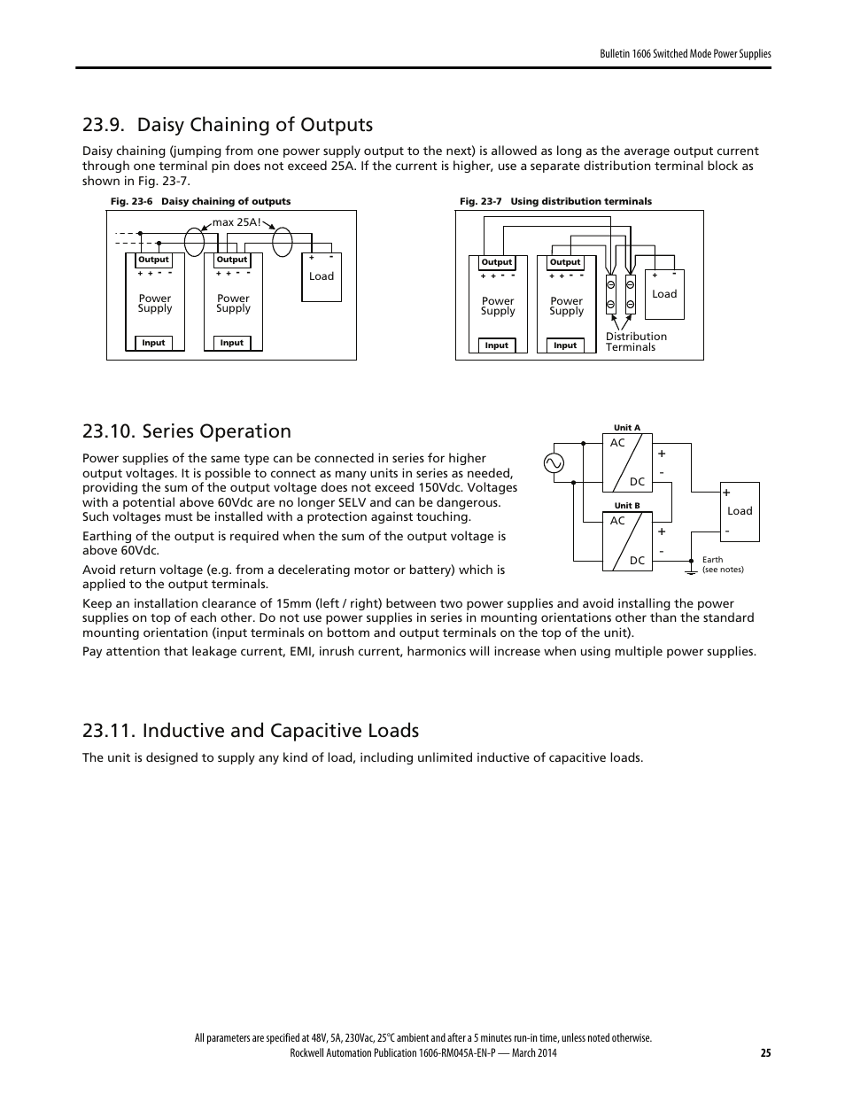 Daisy chaining of outputs, Series operation, Inductive and capacitive loads | Rockwell Automation 1606-XLS240F, -XLS240F-D Power Supply Reference Manual User Manual | Page 25 / 28