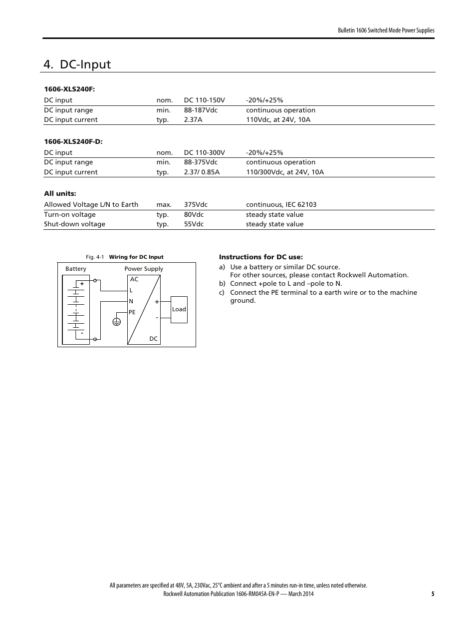 Dc-input | Rockwell Automation 1606-XLS240F, -XLS240F-D Power Supply Reference Manual User Manual | Page 5 / 28
