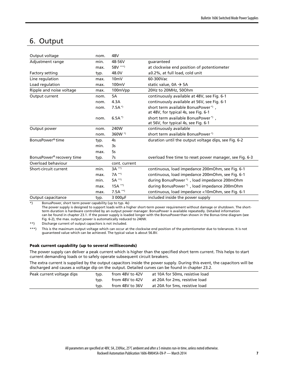 Output | Rockwell Automation 1606-XLS240F, -XLS240F-D Power Supply Reference Manual User Manual | Page 7 / 28