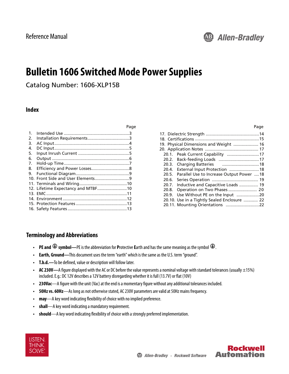 Rockwell Automation 1606-XLP15B Power Supply Reference Manual User Manual | 24 pages