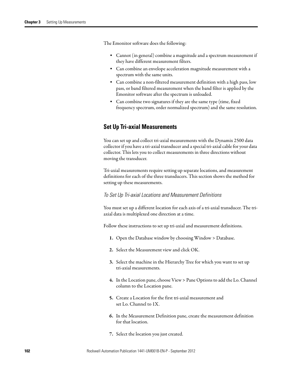 Set up tri-axial measurements | Rockwell Automation 1441-DYN25-Z Dynamix 2500 Data Collector User Manual | Page 102 / 218