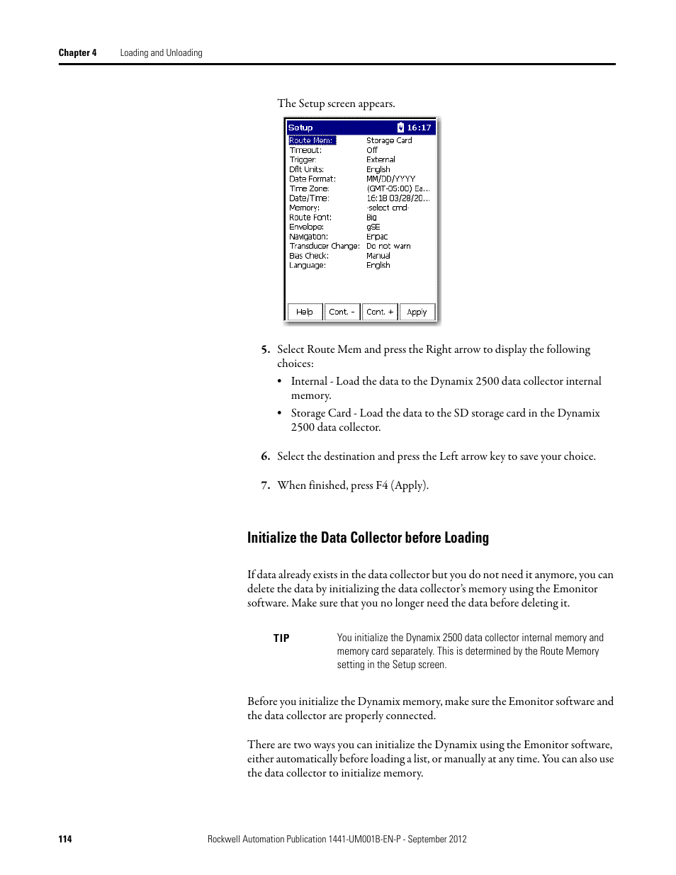 Initialize the data collector before loading | Rockwell Automation 1441-DYN25-Z Dynamix 2500 Data Collector User Manual | Page 114 / 218