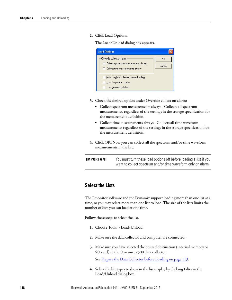 Select the lists | Rockwell Automation 1441-DYN25-Z Dynamix 2500 Data Collector User Manual | Page 118 / 218