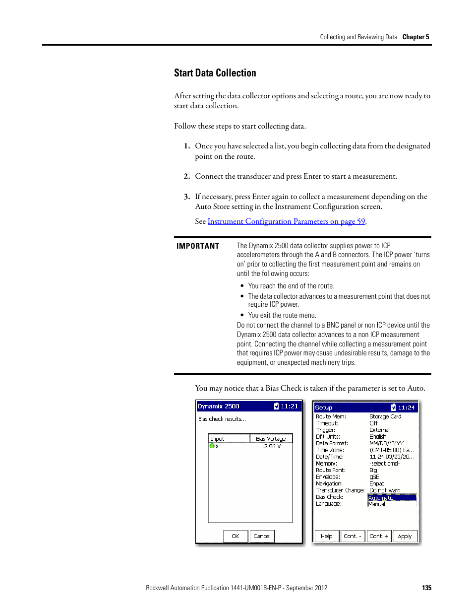 Start data collection | Rockwell Automation 1441-DYN25-Z Dynamix 2500 Data Collector User Manual | Page 135 / 218