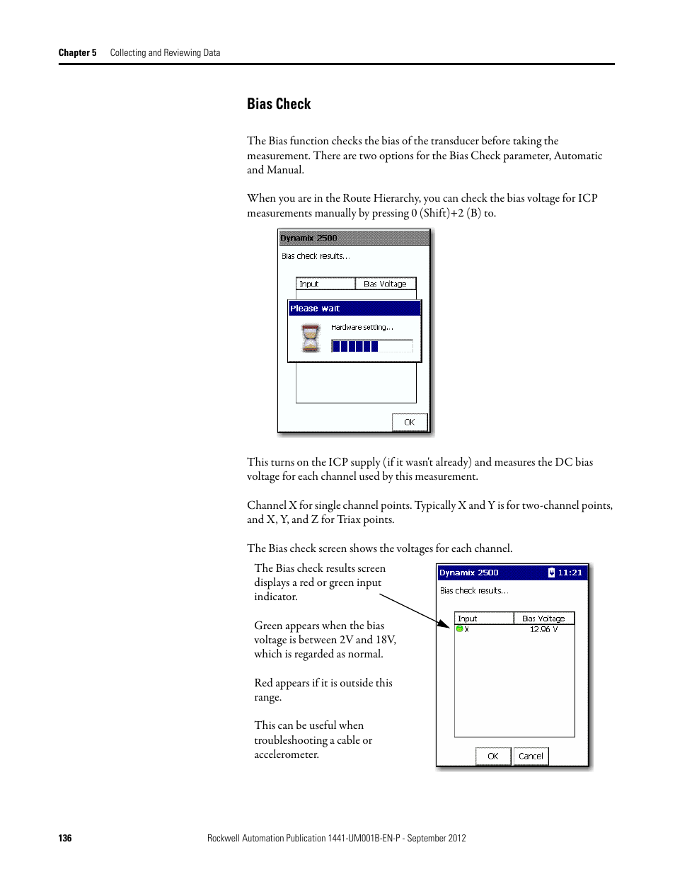 Bias check | Rockwell Automation 1441-DYN25-Z Dynamix 2500 Data Collector User Manual | Page 136 / 218