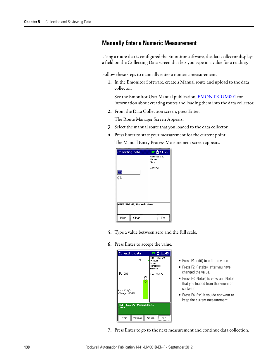 Manually enter a numeric measurement | Rockwell Automation 1441-DYN25-Z Dynamix 2500 Data Collector User Manual | Page 138 / 218