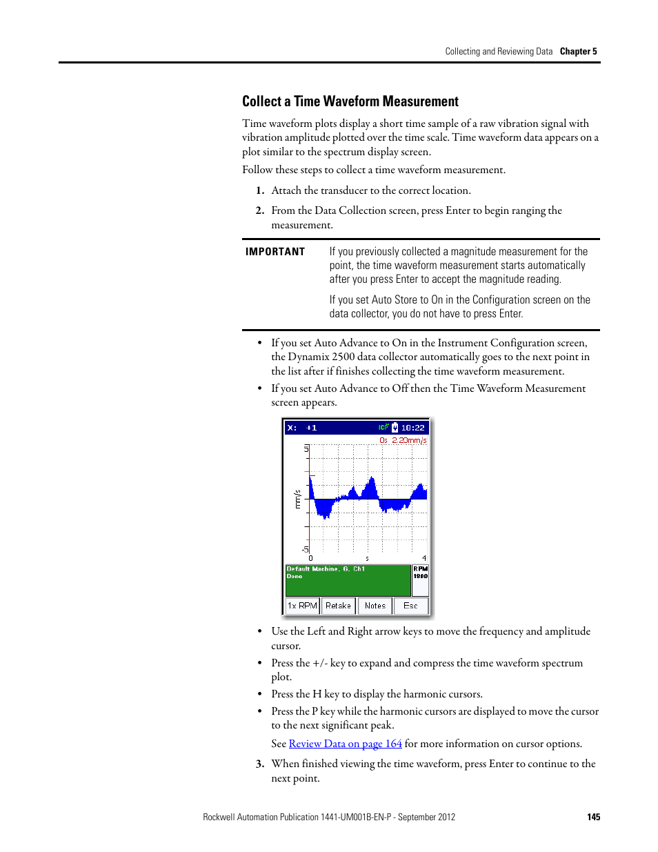Collect a time waveform measurement | Rockwell Automation 1441-DYN25-Z Dynamix 2500 Data Collector User Manual | Page 145 / 218