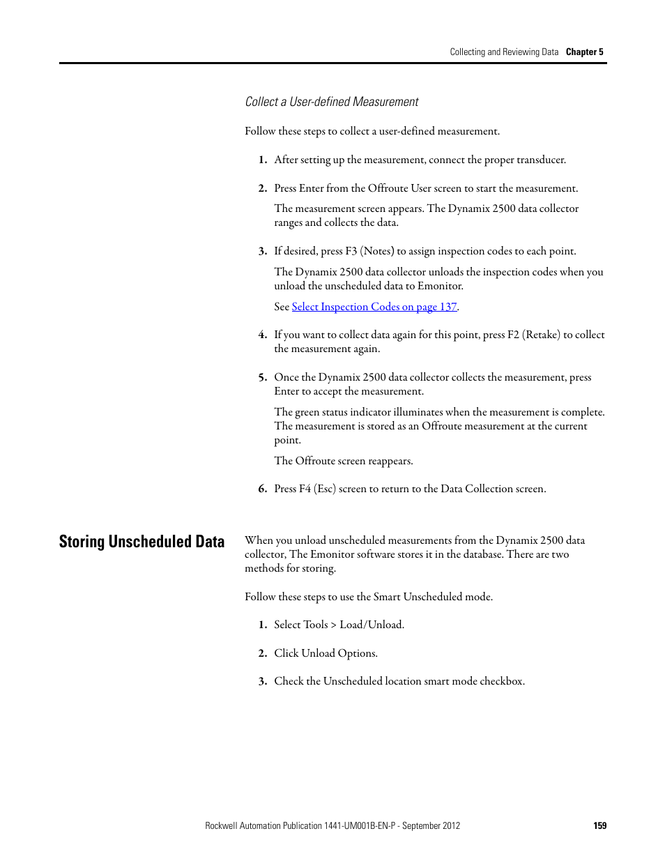 Storing unscheduled data | Rockwell Automation 1441-DYN25-Z Dynamix 2500 Data Collector User Manual | Page 159 / 218