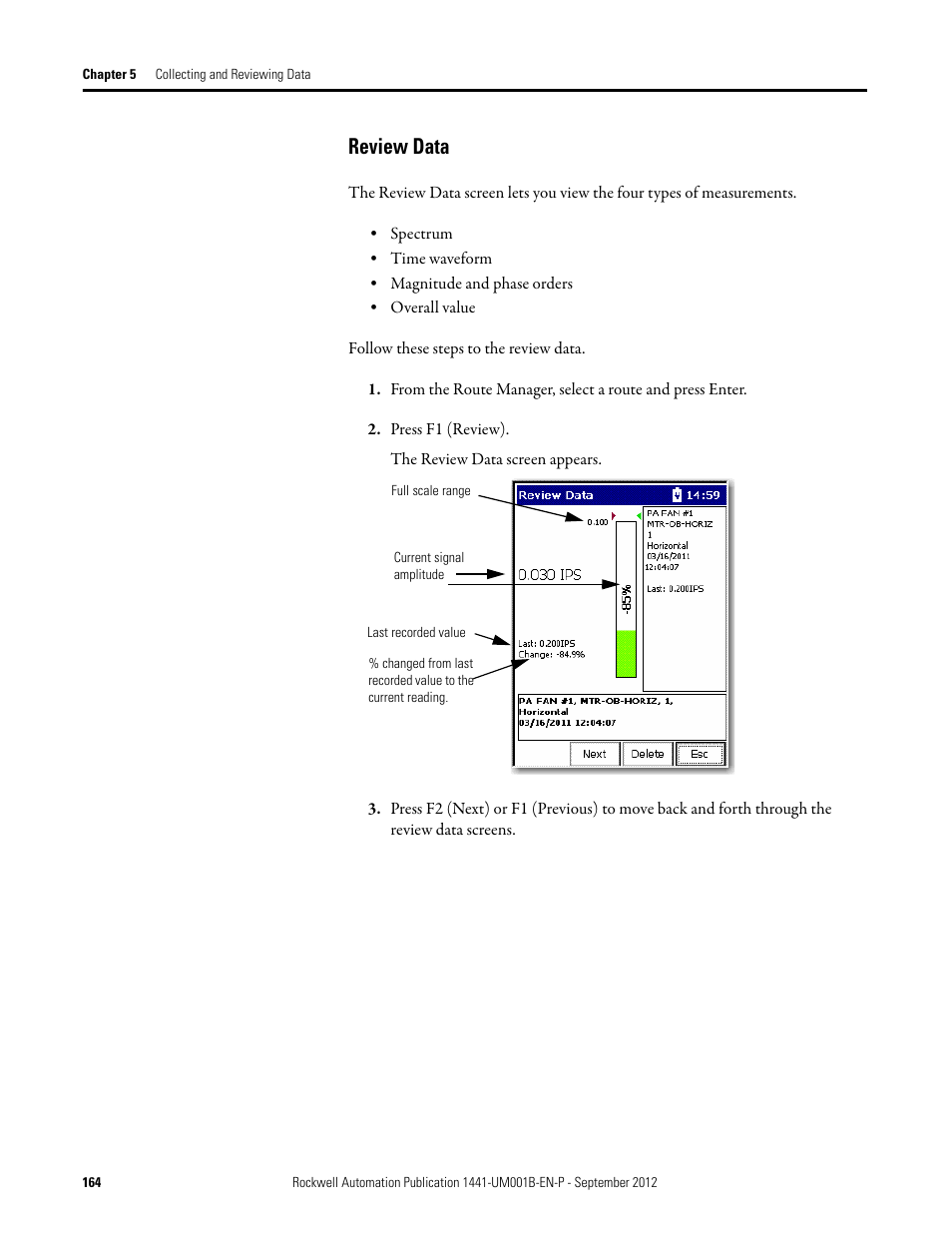 Review data | Rockwell Automation 1441-DYN25-Z Dynamix 2500 Data Collector User Manual | Page 164 / 218