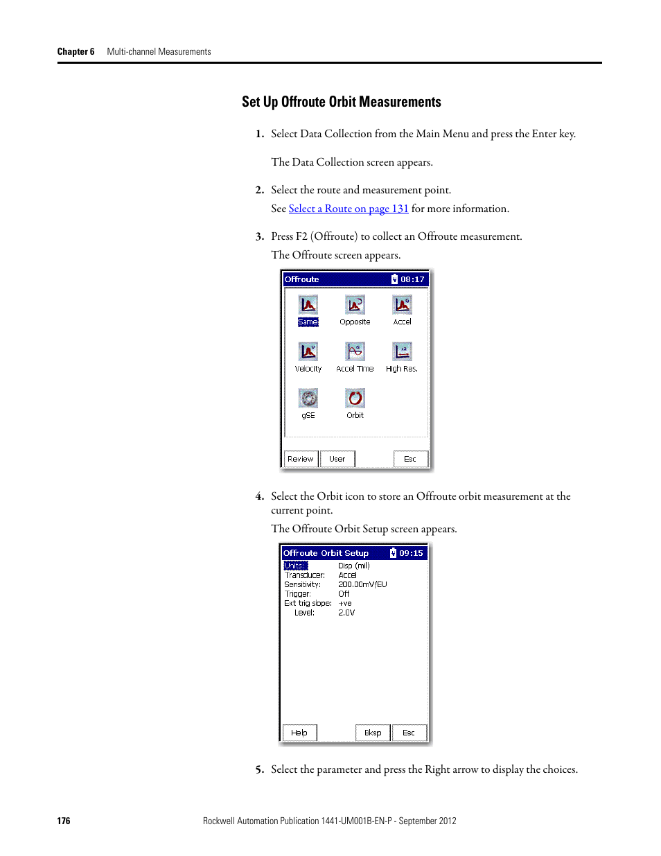 Set up offroute orbit measurements | Rockwell Automation 1441-DYN25-Z Dynamix 2500 Data Collector User Manual | Page 176 / 218