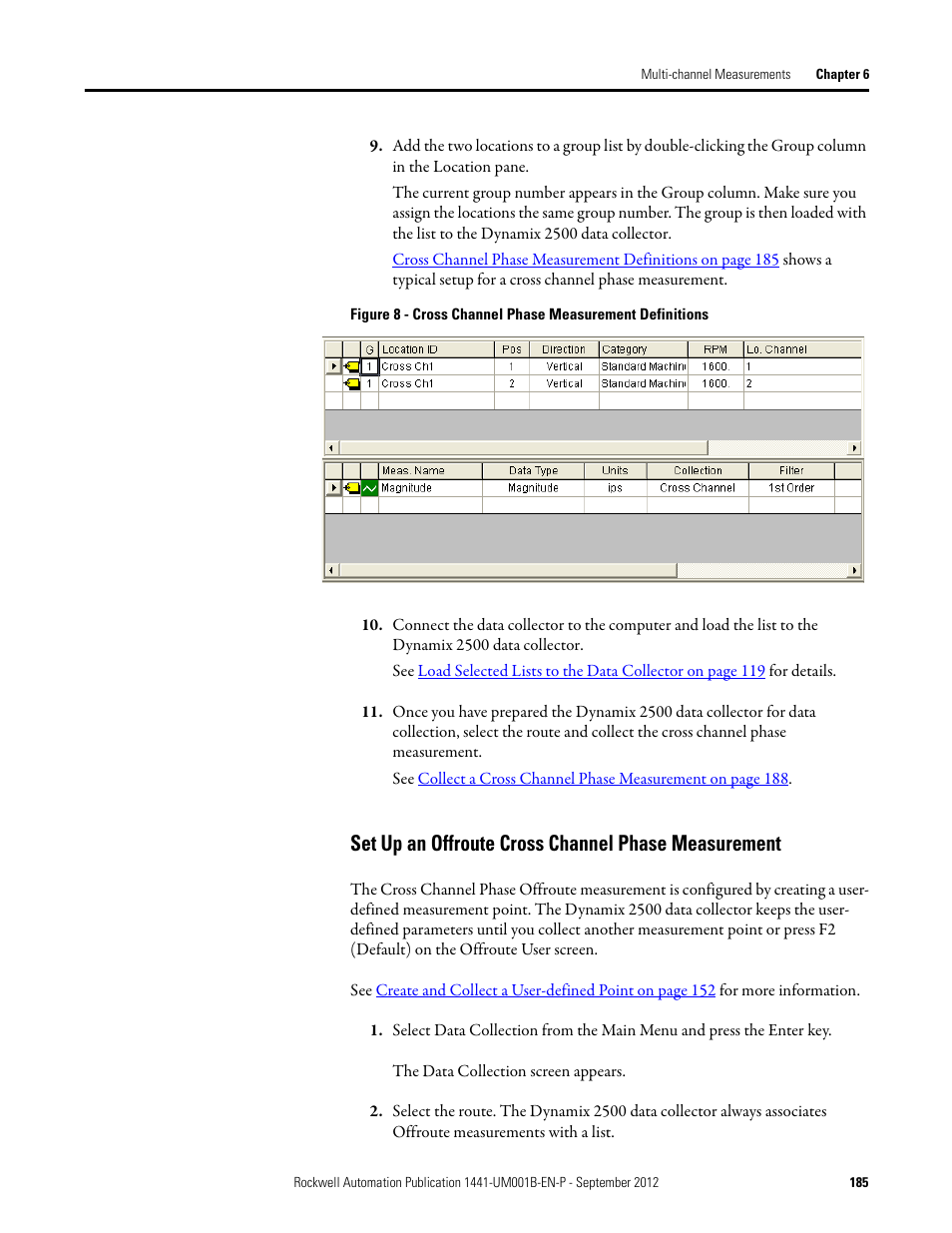 Set up an offroute cross channel phase measurement | Rockwell Automation 1441-DYN25-Z Dynamix 2500 Data Collector User Manual | Page 185 / 218
