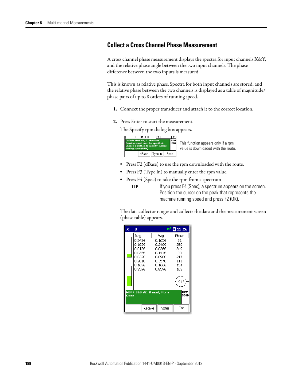 Collect a cross channel phase measurement | Rockwell Automation 1441-DYN25-Z Dynamix 2500 Data Collector User Manual | Page 188 / 218