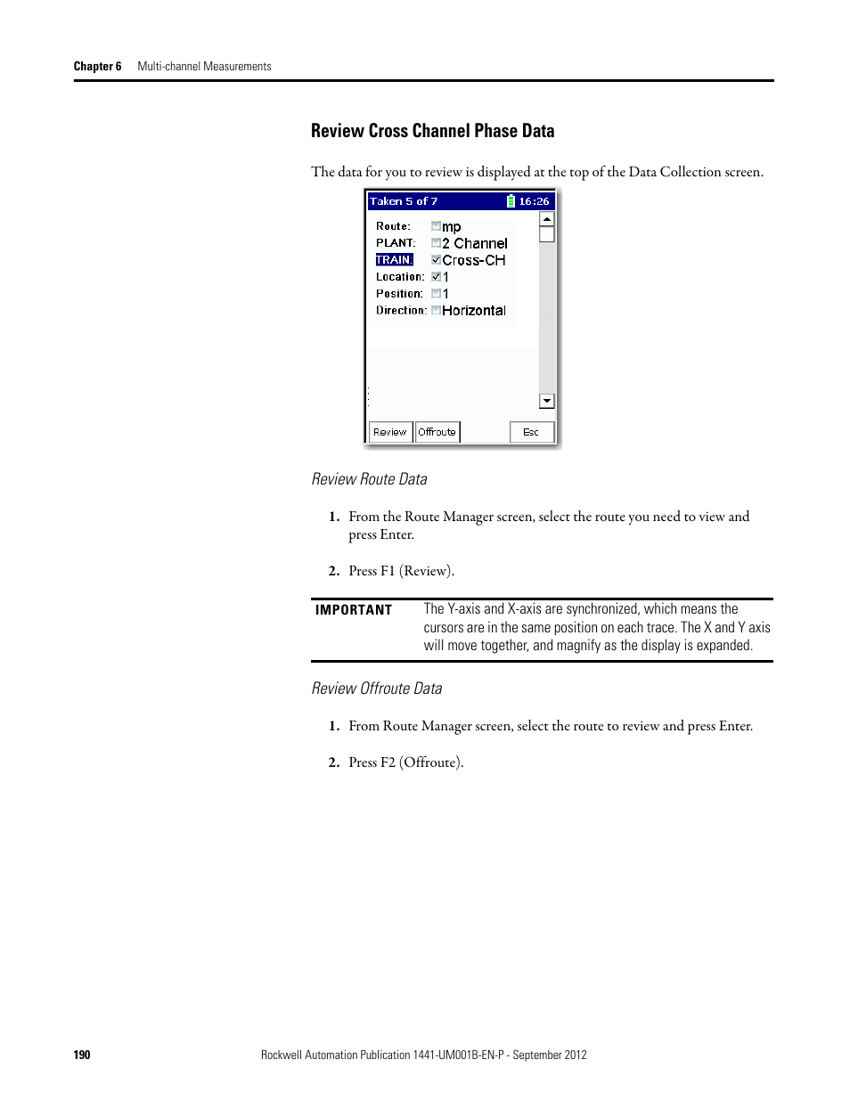 Review cross channel phase data | Rockwell Automation 1441-DYN25-Z Dynamix 2500 Data Collector User Manual | Page 190 / 218