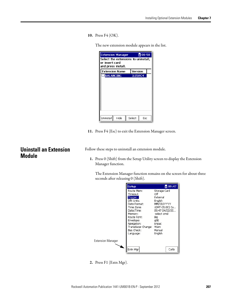 Uninstall an extension module | Rockwell Automation 1441-DYN25-Z Dynamix 2500 Data Collector User Manual | Page 207 / 218