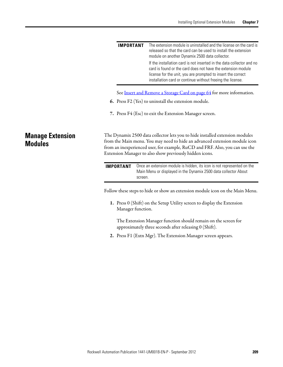Manage extension modules | Rockwell Automation 1441-DYN25-Z Dynamix 2500 Data Collector User Manual | Page 209 / 218
