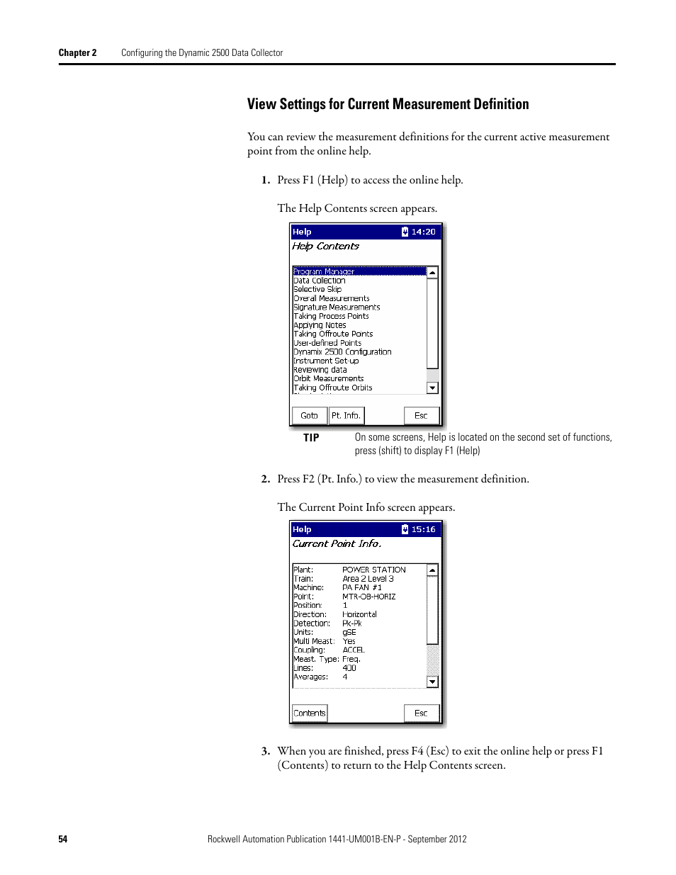 View settings for current measurement definition | Rockwell Automation 1441-DYN25-Z Dynamix 2500 Data Collector User Manual | Page 54 / 218