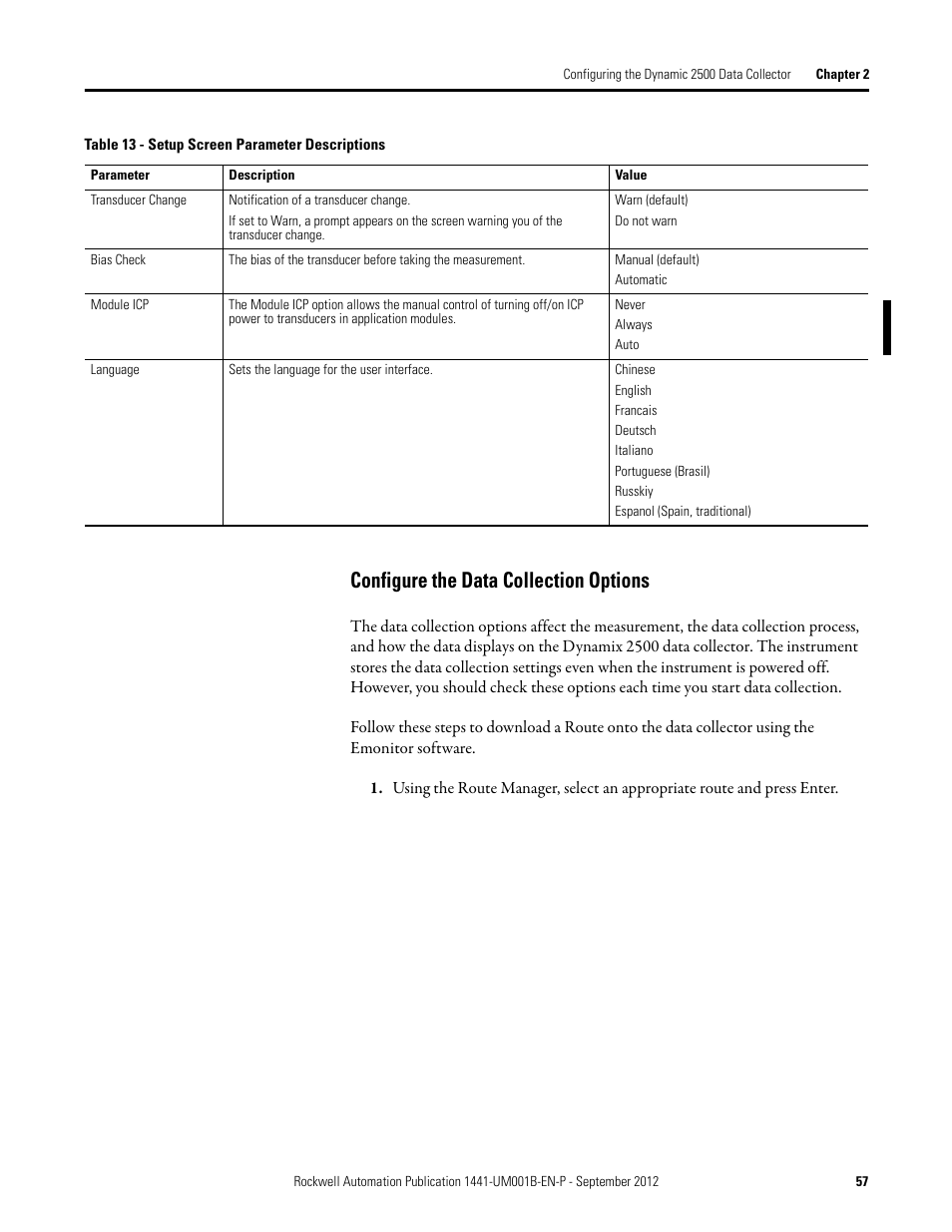 Configure the data collection options | Rockwell Automation 1441-DYN25-Z Dynamix 2500 Data Collector User Manual | Page 57 / 218