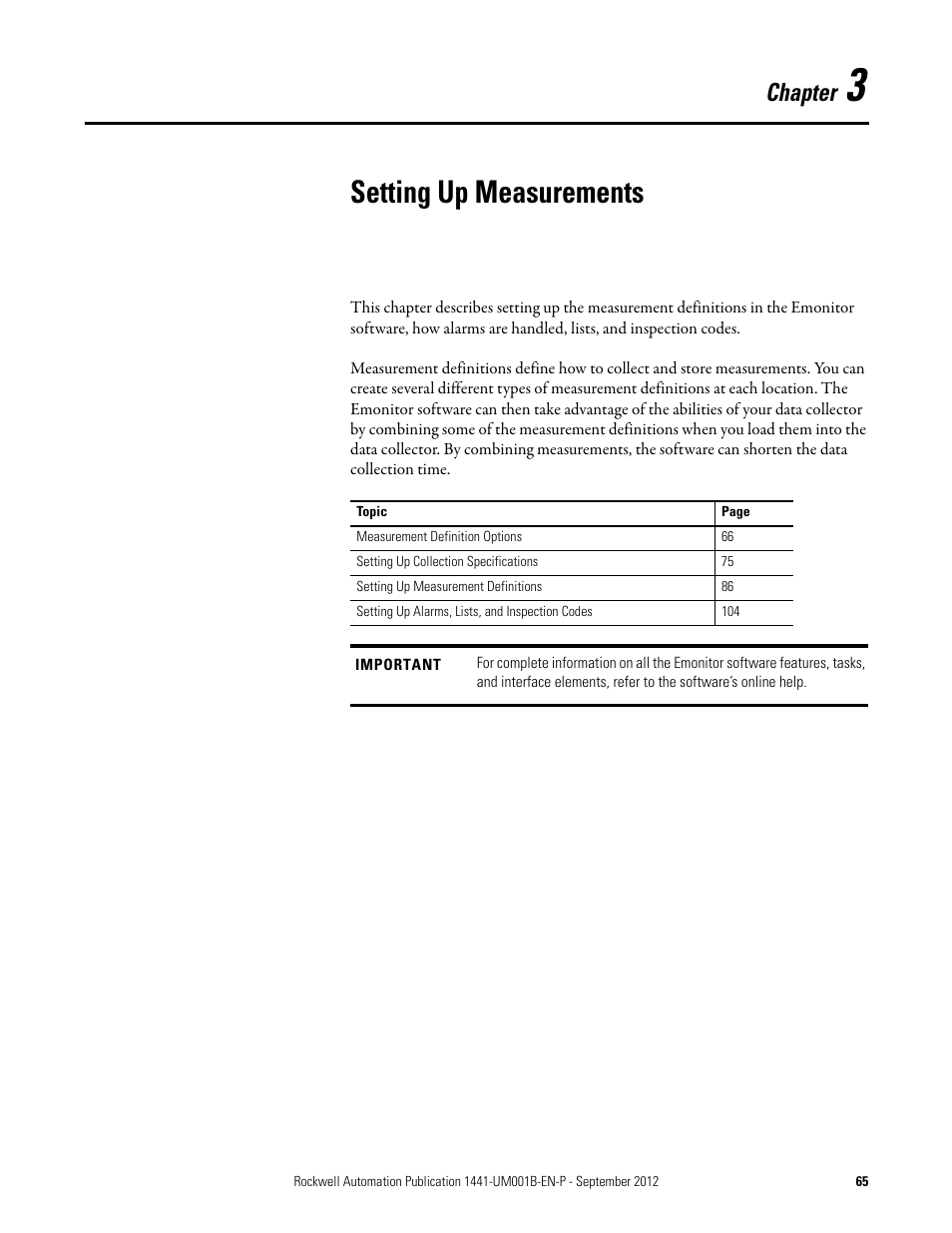 3 - setting up measurements, Chapter 3, Setting up measurements | Chapter | Rockwell Automation 1441-DYN25-Z Dynamix 2500 Data Collector User Manual | Page 65 / 218