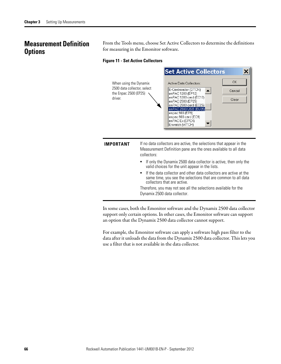 Measurement definition options | Rockwell Automation 1441-DYN25-Z Dynamix 2500 Data Collector User Manual | Page 66 / 218