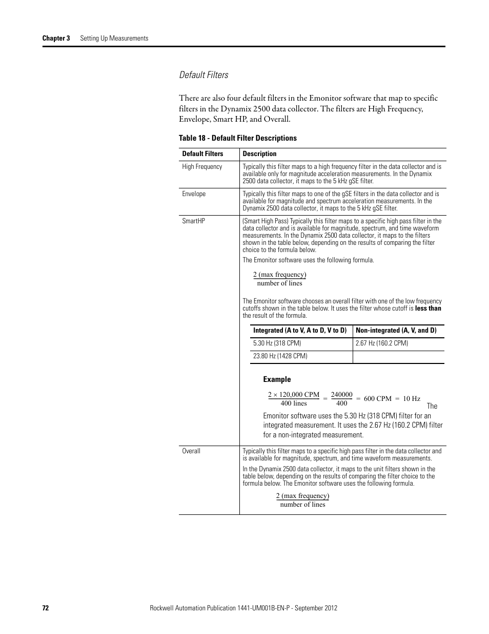 Default filters | Rockwell Automation 1441-DYN25-Z Dynamix 2500 Data Collector User Manual | Page 72 / 218