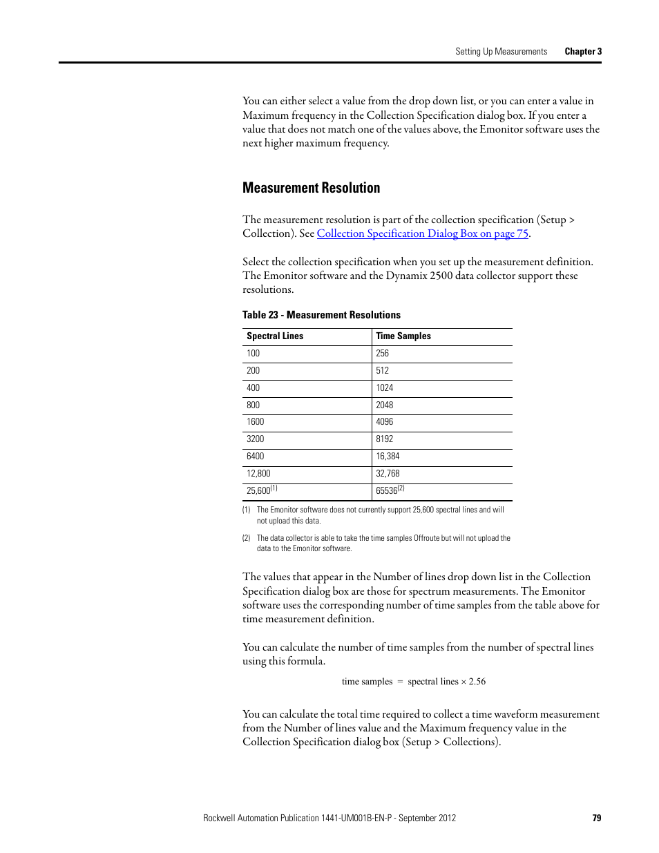 Measurement resolution | Rockwell Automation 1441-DYN25-Z Dynamix 2500 Data Collector User Manual | Page 79 / 218