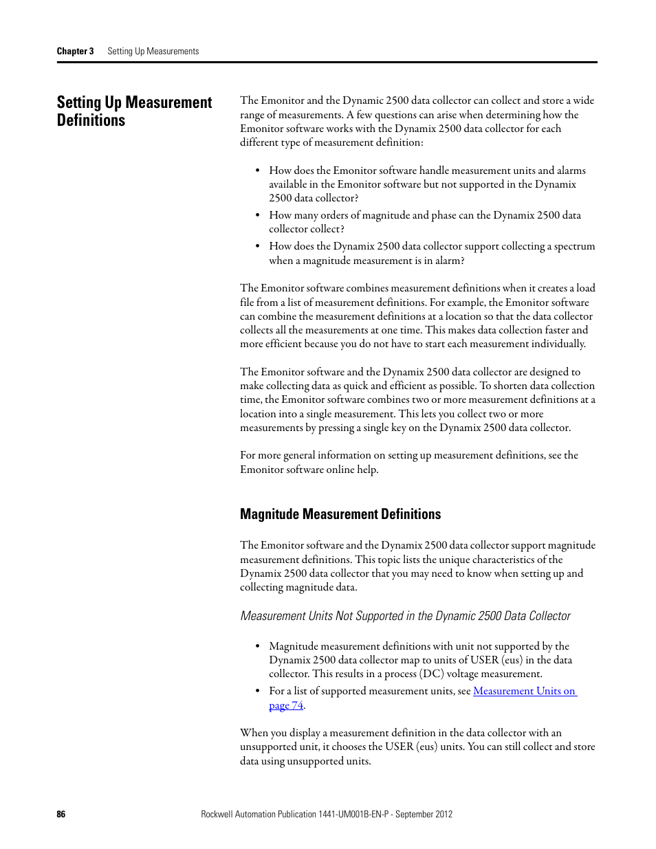 Setting up measurement definitions, Magnitude measurement definitions | Rockwell Automation 1441-DYN25-Z Dynamix 2500 Data Collector User Manual | Page 86 / 218