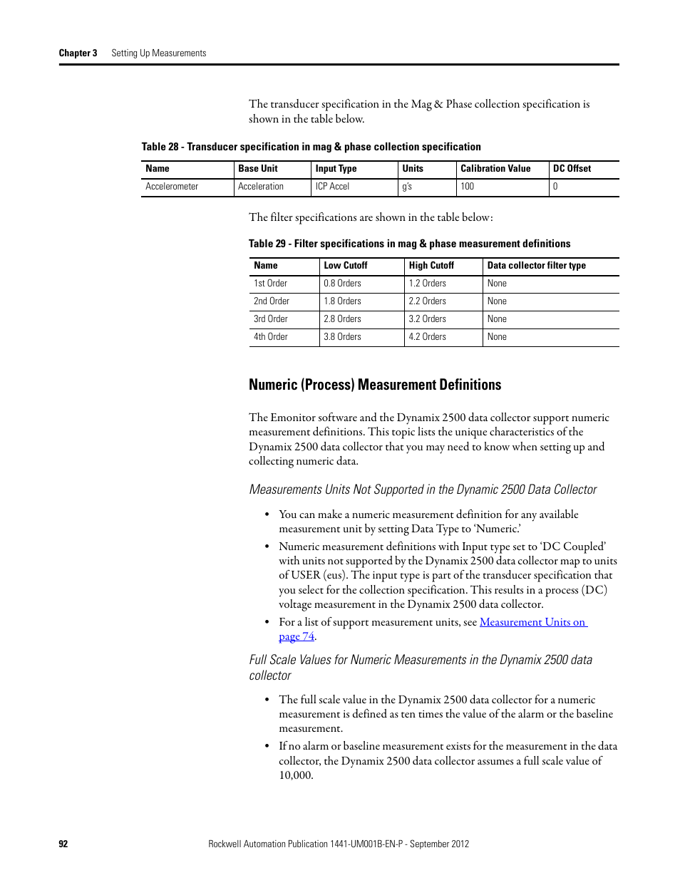 Numeric (process) measurement definitions | Rockwell Automation 1441-DYN25-Z Dynamix 2500 Data Collector User Manual | Page 92 / 218