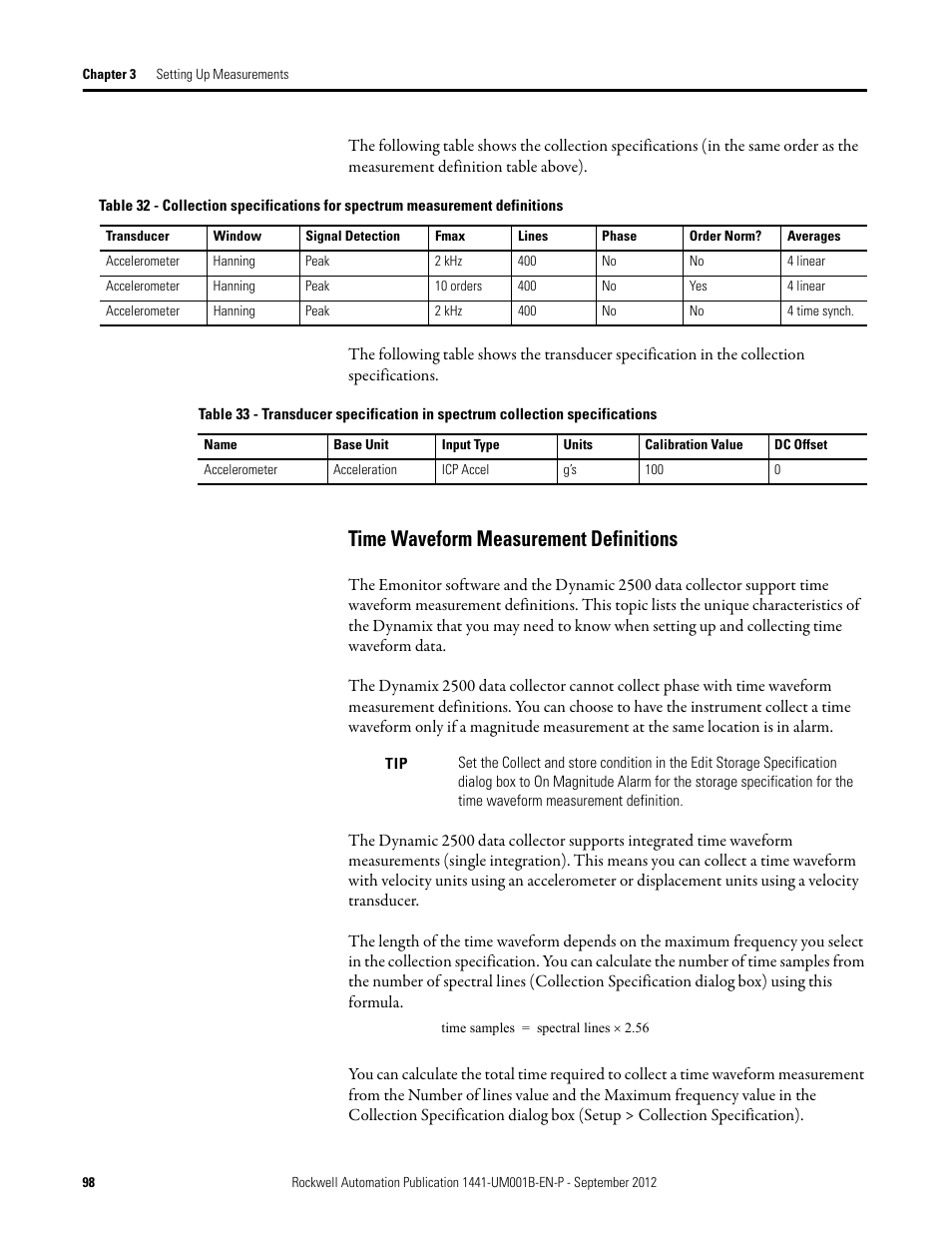 Time waveform measurement definitions | Rockwell Automation 1441-DYN25-Z Dynamix 2500 Data Collector User Manual | Page 98 / 218