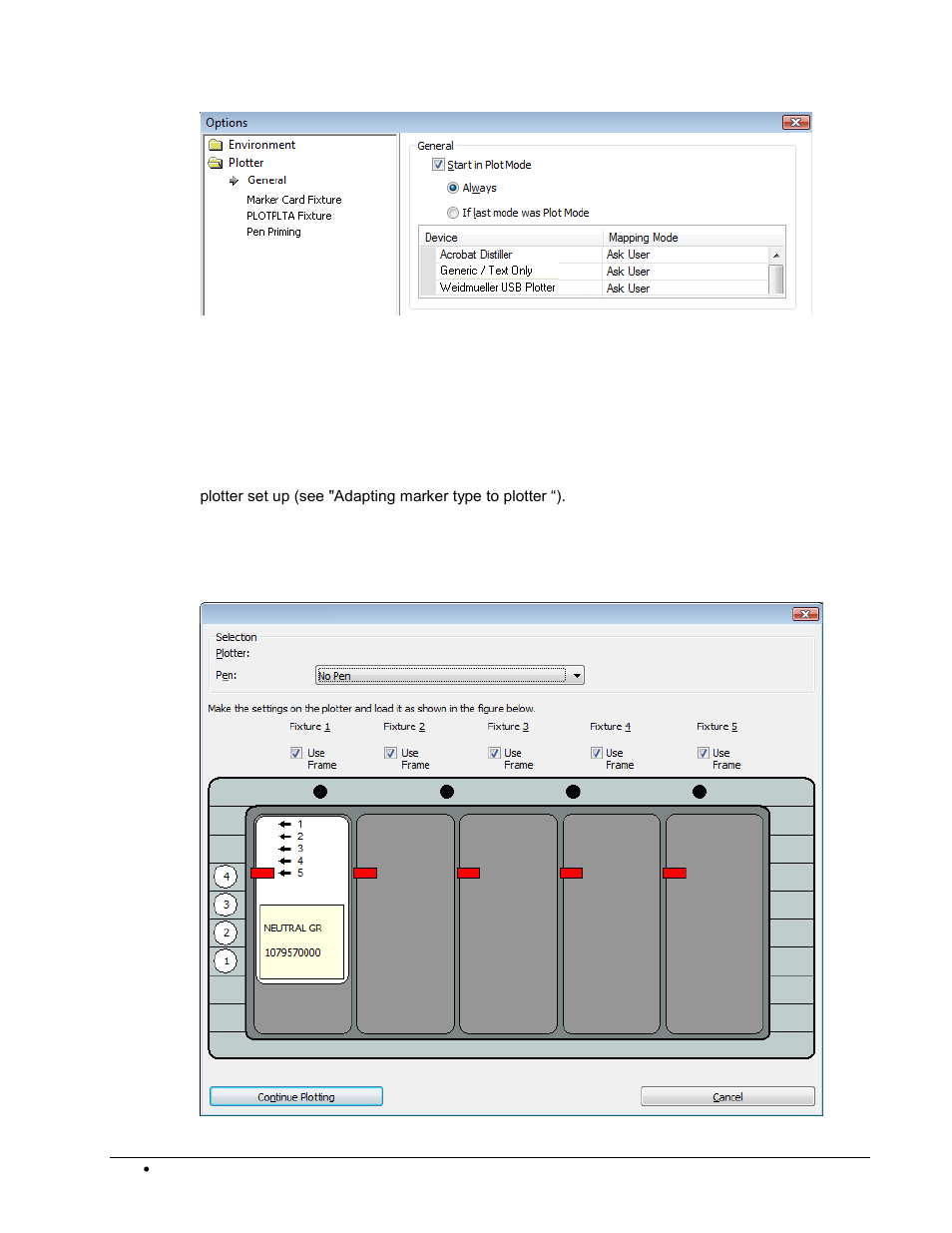 Printing/plotting, Selecting pen and inlay | Rockwell Automation 1492-PRINT110_PRINT220 ClearTools User Manual User Manual | Page 166 / 182