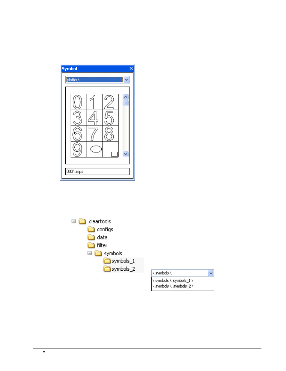 Symbol explorer/plotter symbol editor, Selection box for symbol directory | Rockwell Automation 1492-PRINT110_PRINT220 ClearTools User Manual User Manual | Page 174 / 182