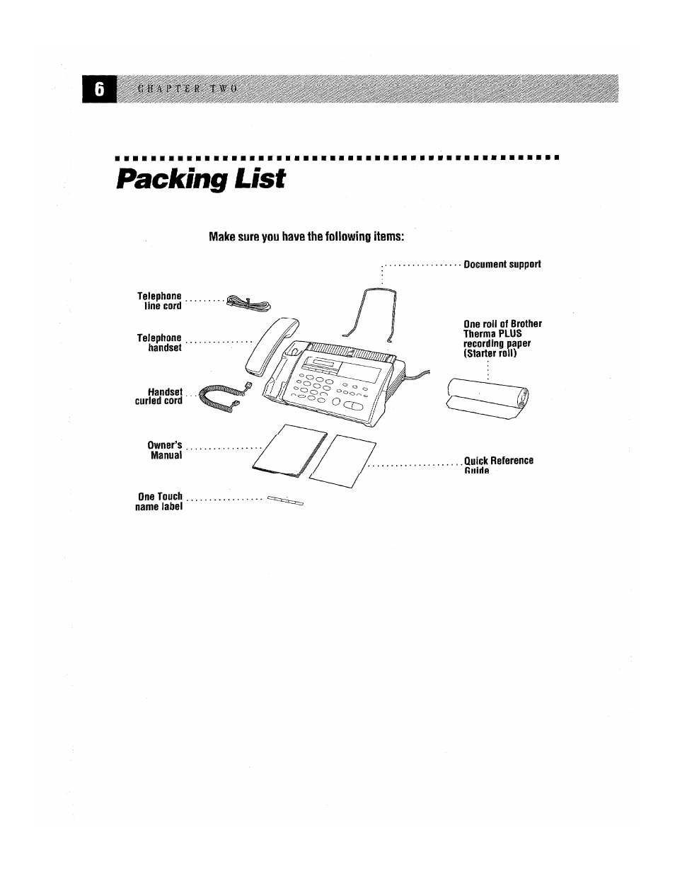 Packing list | Brother Fax-170 User Manual | Page 12 / 74