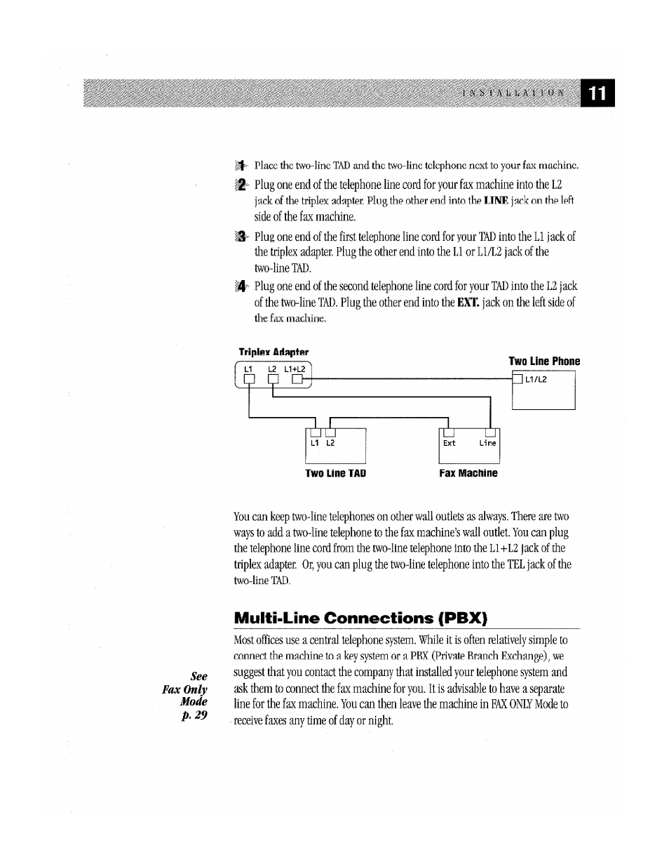 Multi-line connections (pbx) | Brother Fax-170 User Manual | Page 17 / 74