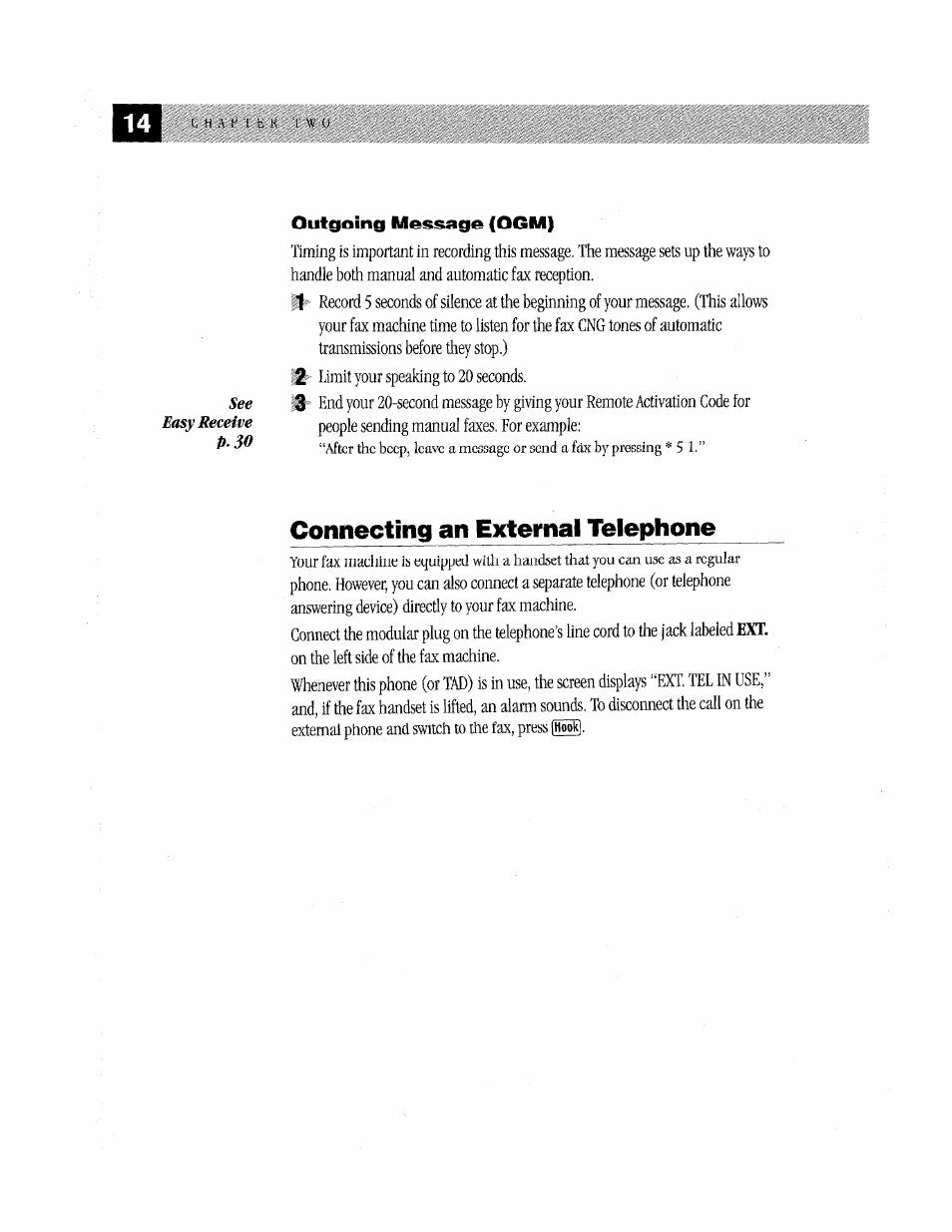 Connecting an external telephone | Brother Fax-170 User Manual | Page 20 / 74